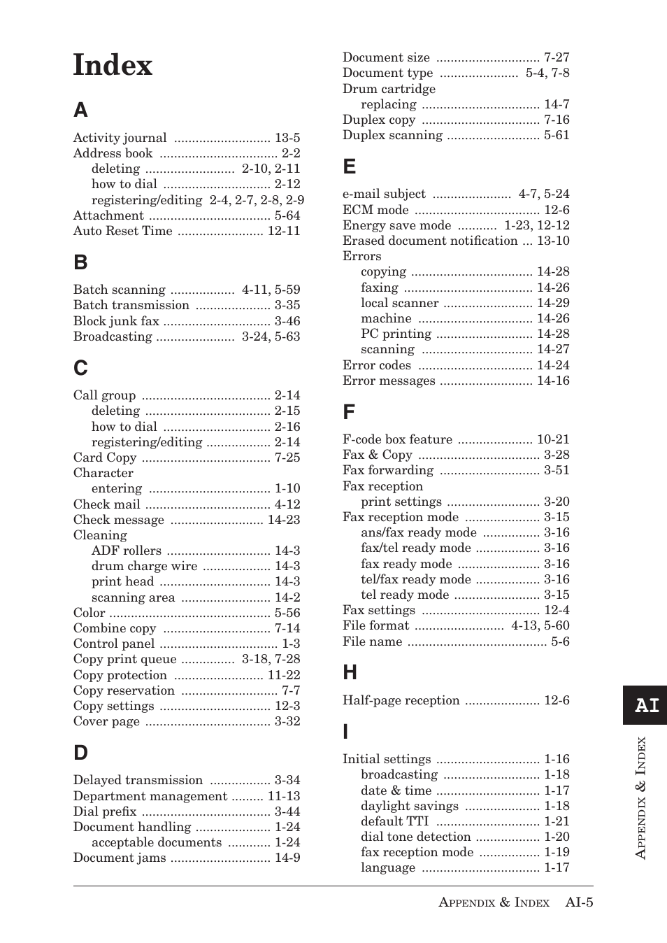 Index | Muratec MX-2030 User Manual | Page 393 / 396