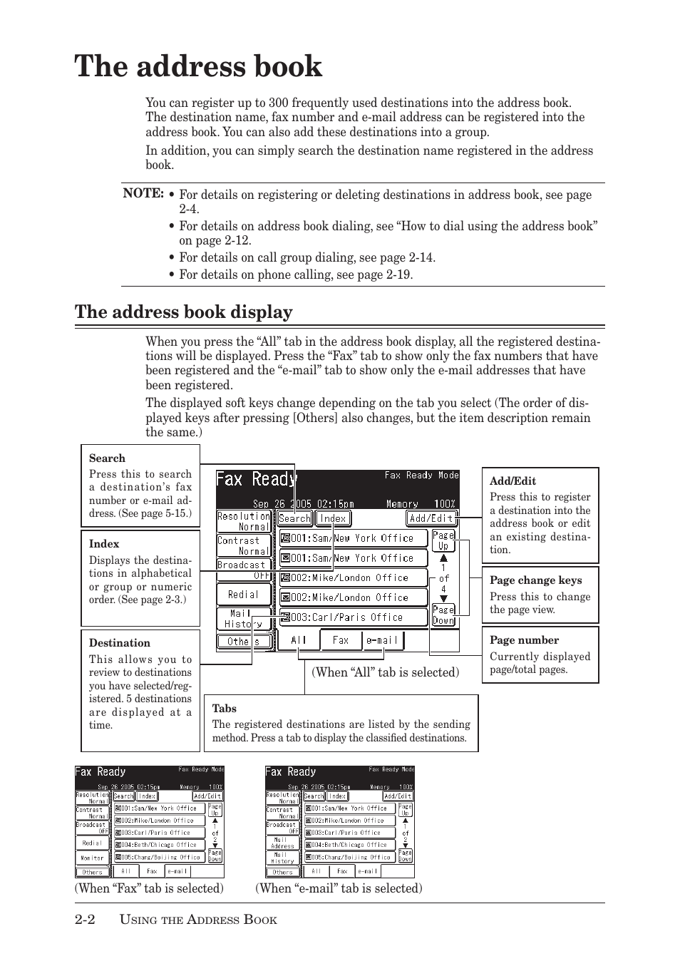 The address book, The address book display | Muratec MX-2030 User Manual | Page 62 / 396