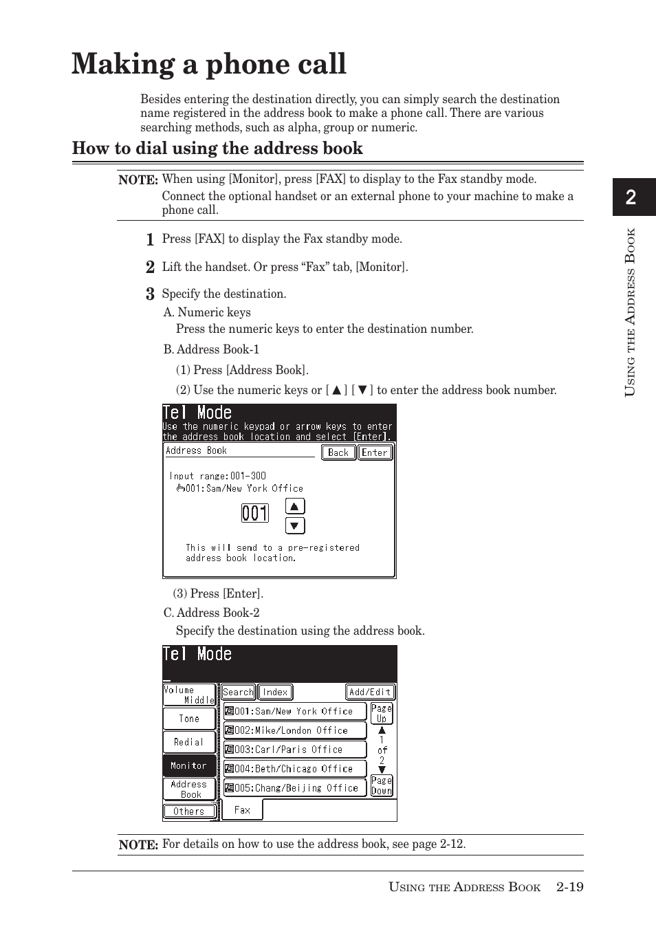 Making a phone call, 13 ai, How to dial using the address book | Muratec MX-2030 User Manual | Page 79 / 396