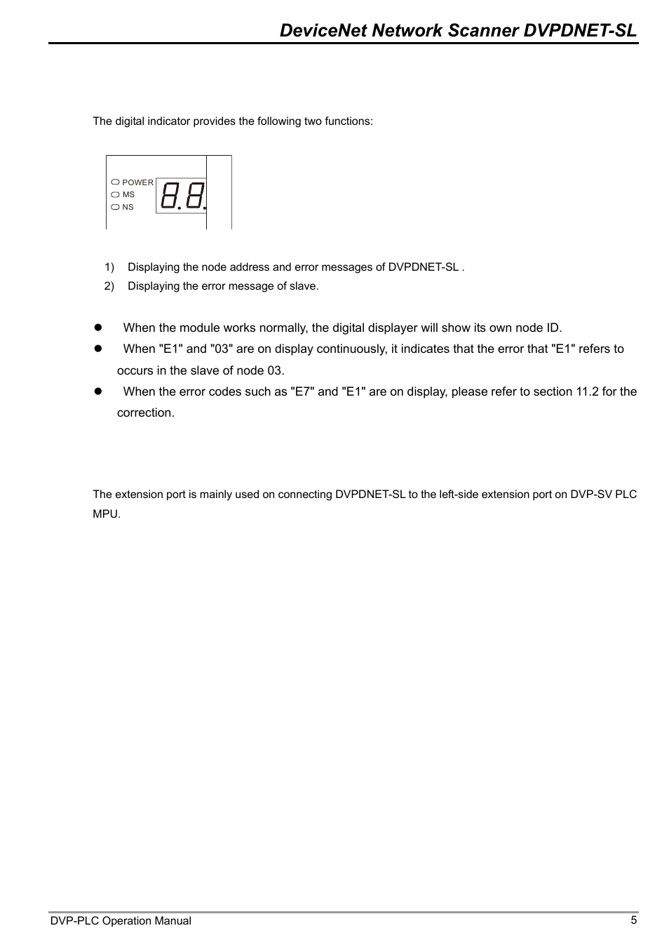 6 digital indicator, 7 extension port, Devicenet network scanner dvpdnet-sl | Delta DVP-0204520-03 User Manual | Page 8 / 44