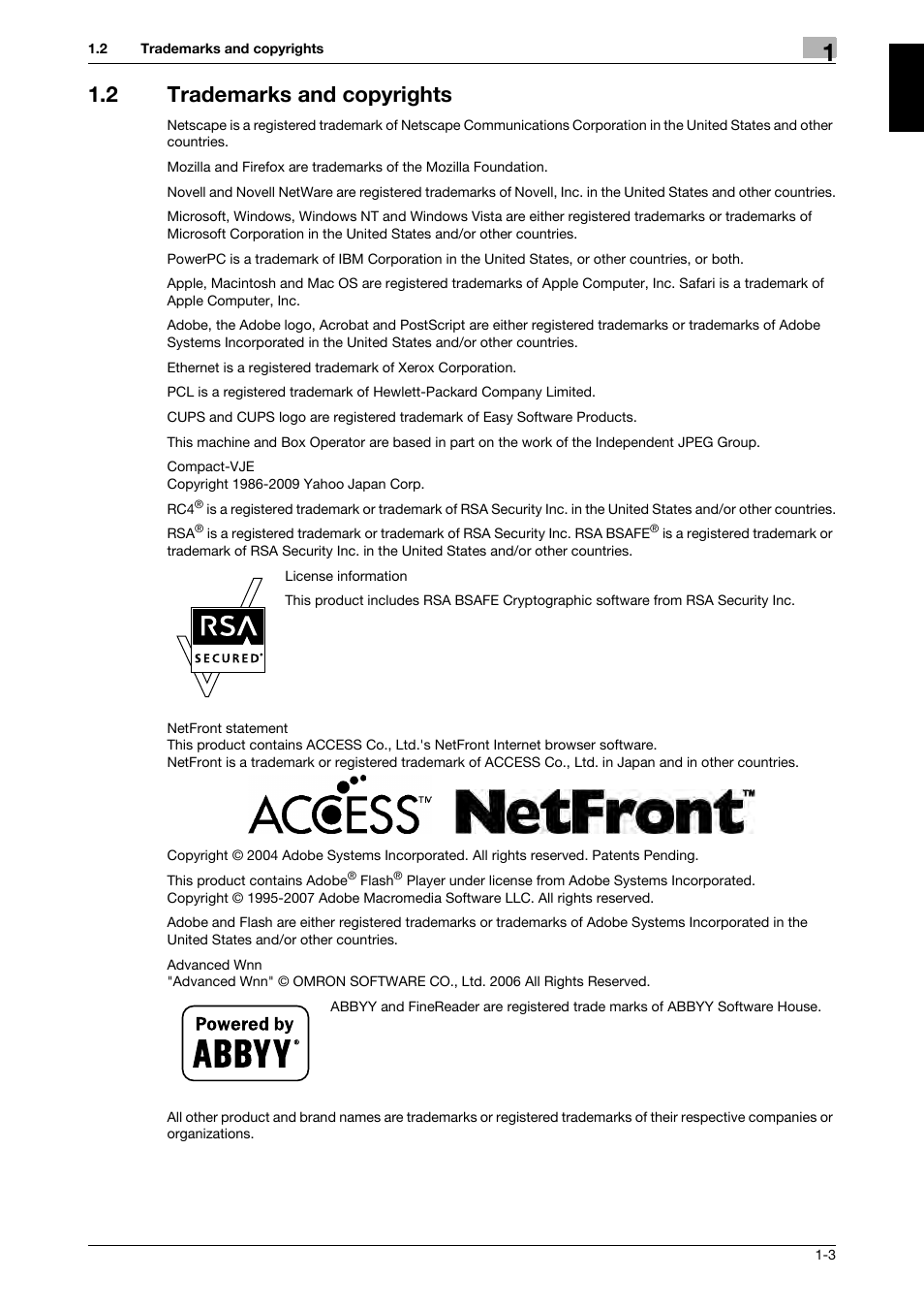 2 trademarks and copyrights, Trademarks and copyrights -3 | 321 Studios Muratec MFX-C2828 User Manual | Page 10 / 292
