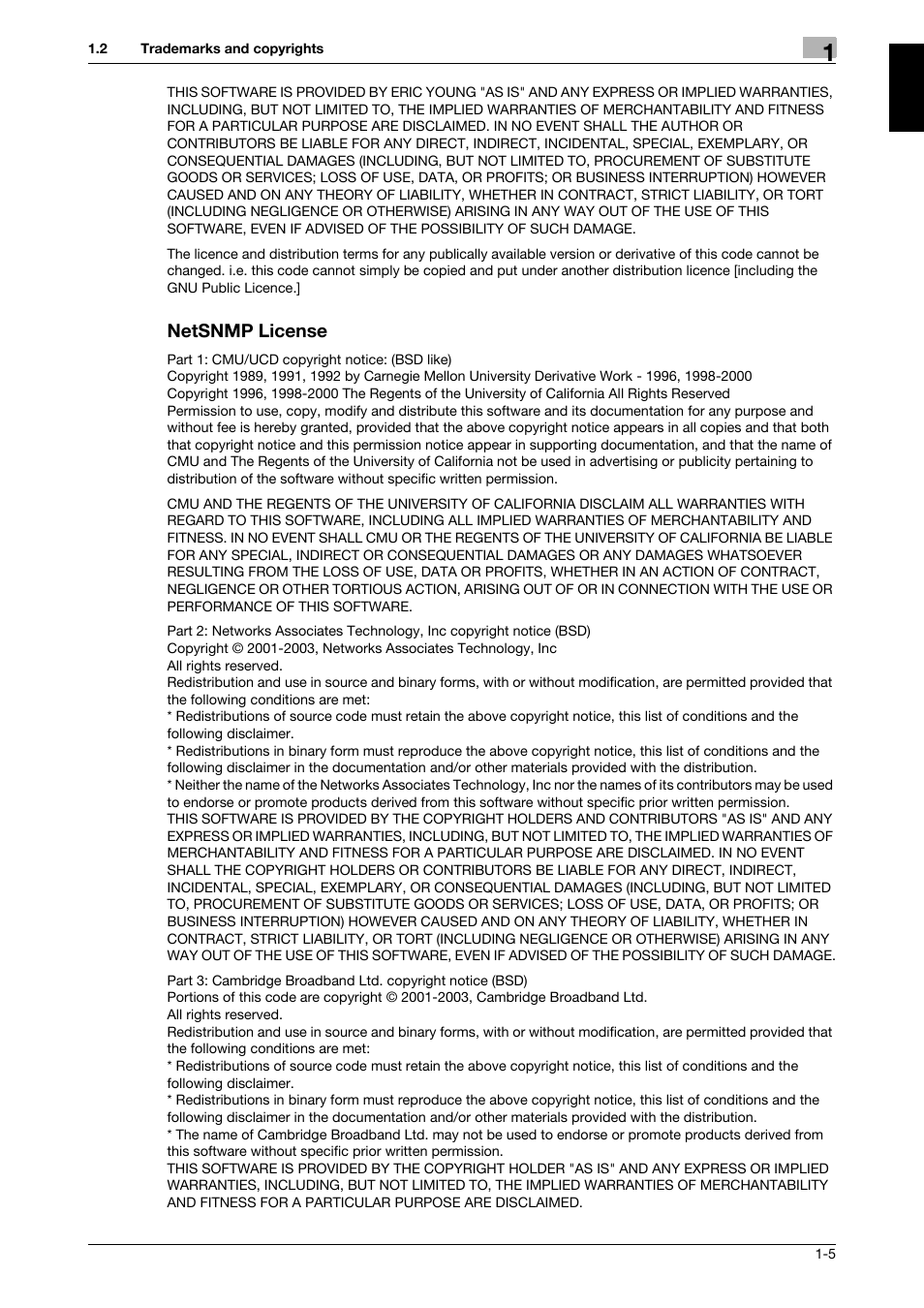 Netsnmp license, Netsnmp license -5 | 321 Studios Muratec MFX-C2828 User Manual | Page 12 / 292