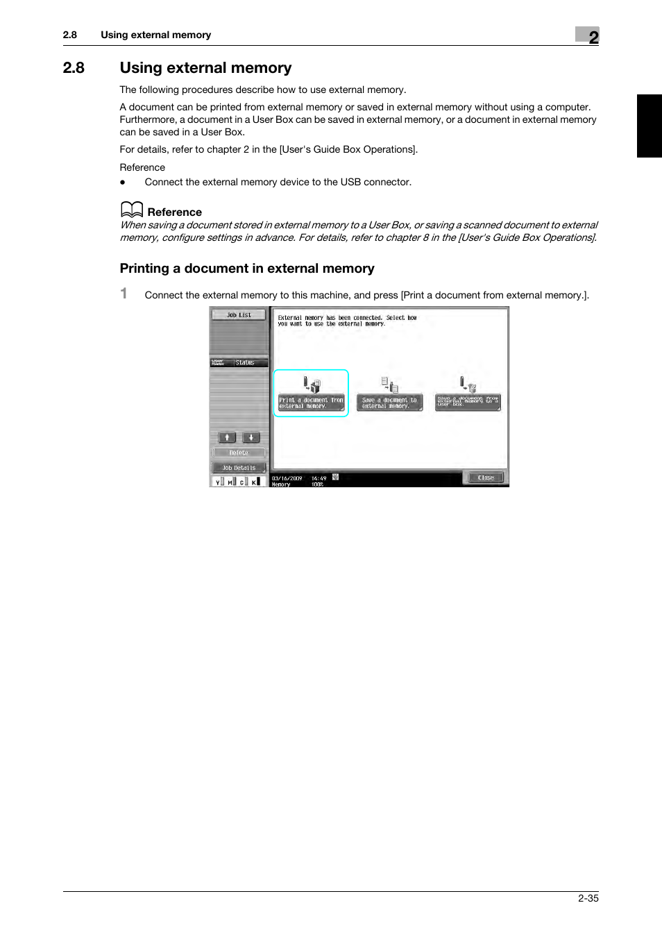 8 using external memory, Printing a document in external memory | 321 Studios Muratec MFX-C2828 User Manual | Page 122 / 292