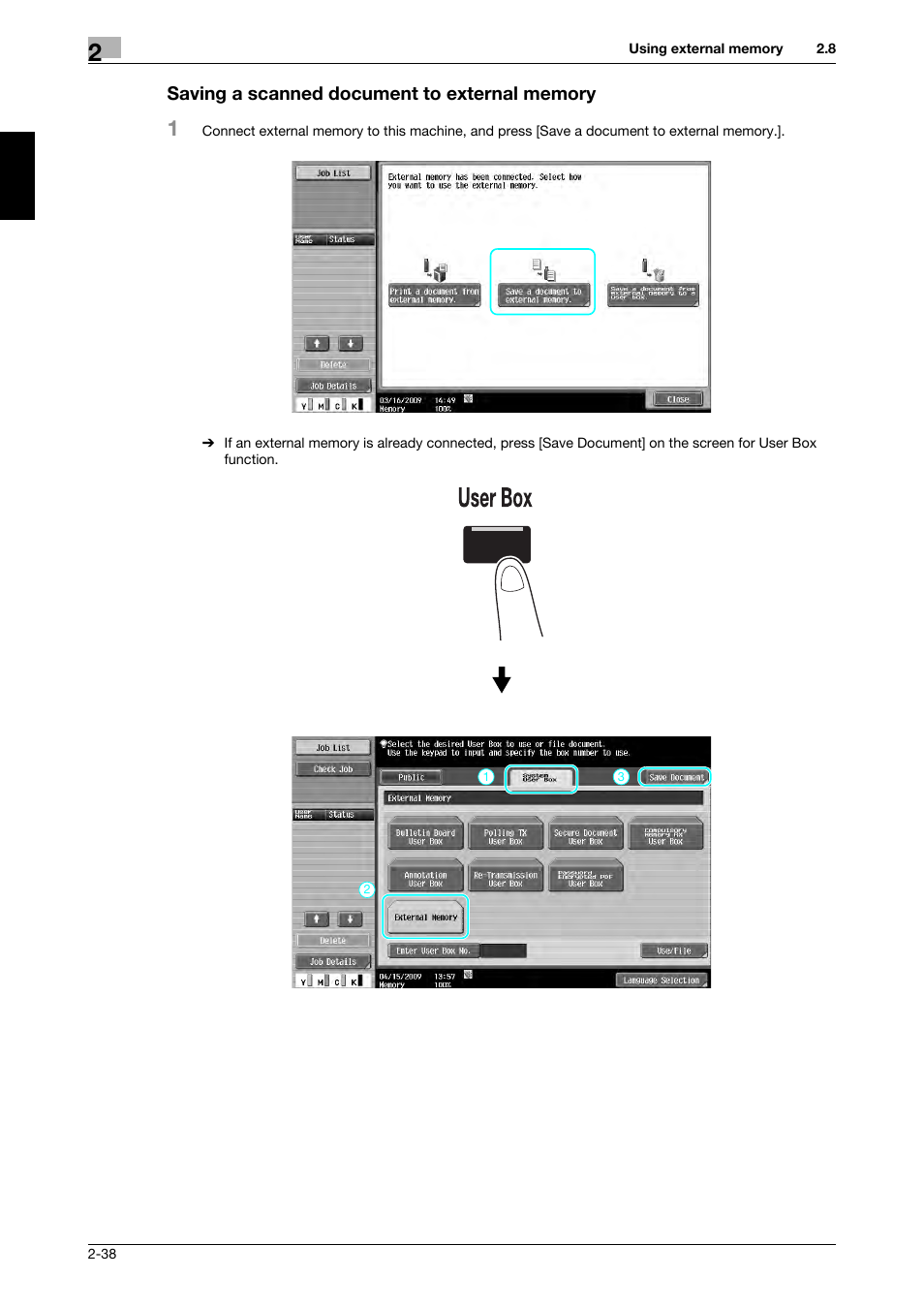 Saving a scanned document to external memory, Saving a scanned document to external memory -38 | 321 Studios Muratec MFX-C2828 User Manual | Page 125 / 292
