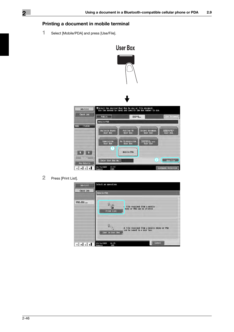 Printing a document in mobile terminal, Printing a document in mobile terminal -46 | 321 Studios Muratec MFX-C2828 User Manual | Page 133 / 292