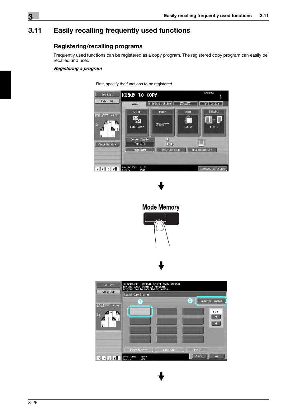 11 easily recalling frequently used functions, Registering/recalling programs | 321 Studios Muratec MFX-C2828 User Manual | Page 161 / 292