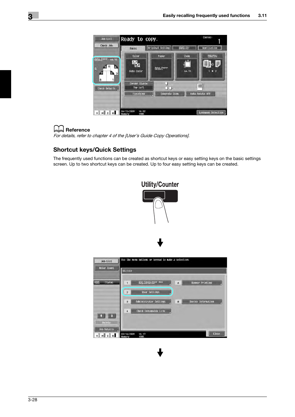 Shortcut keys/quick settings, Shortcut keys/quick settings -28 | 321 Studios Muratec MFX-C2828 User Manual | Page 163 / 292