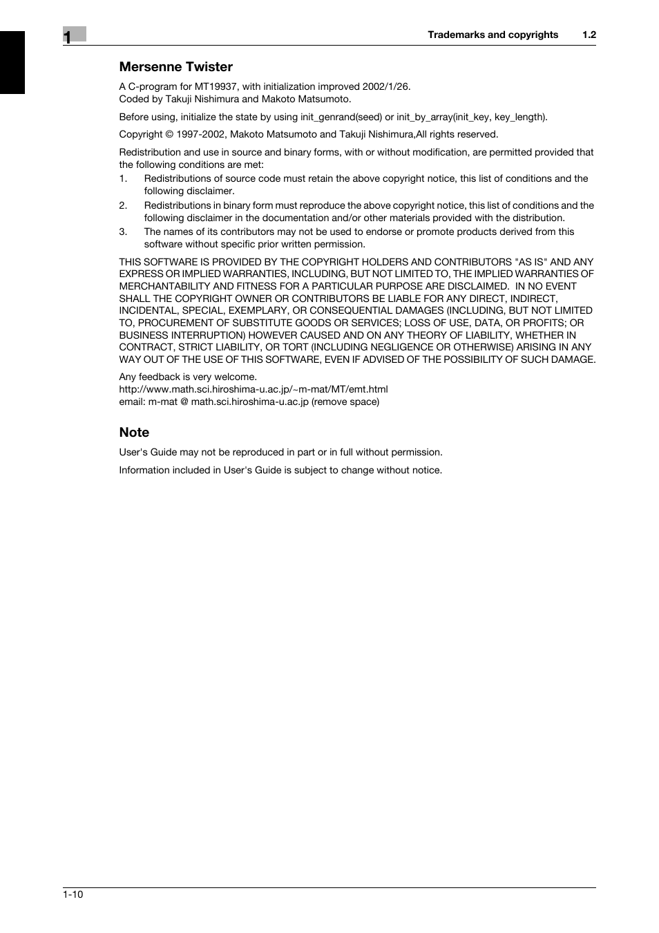 Mersenne twister, Note, Mersenne twister -10 note -10 | 321 Studios Muratec MFX-C2828 User Manual | Page 17 / 292