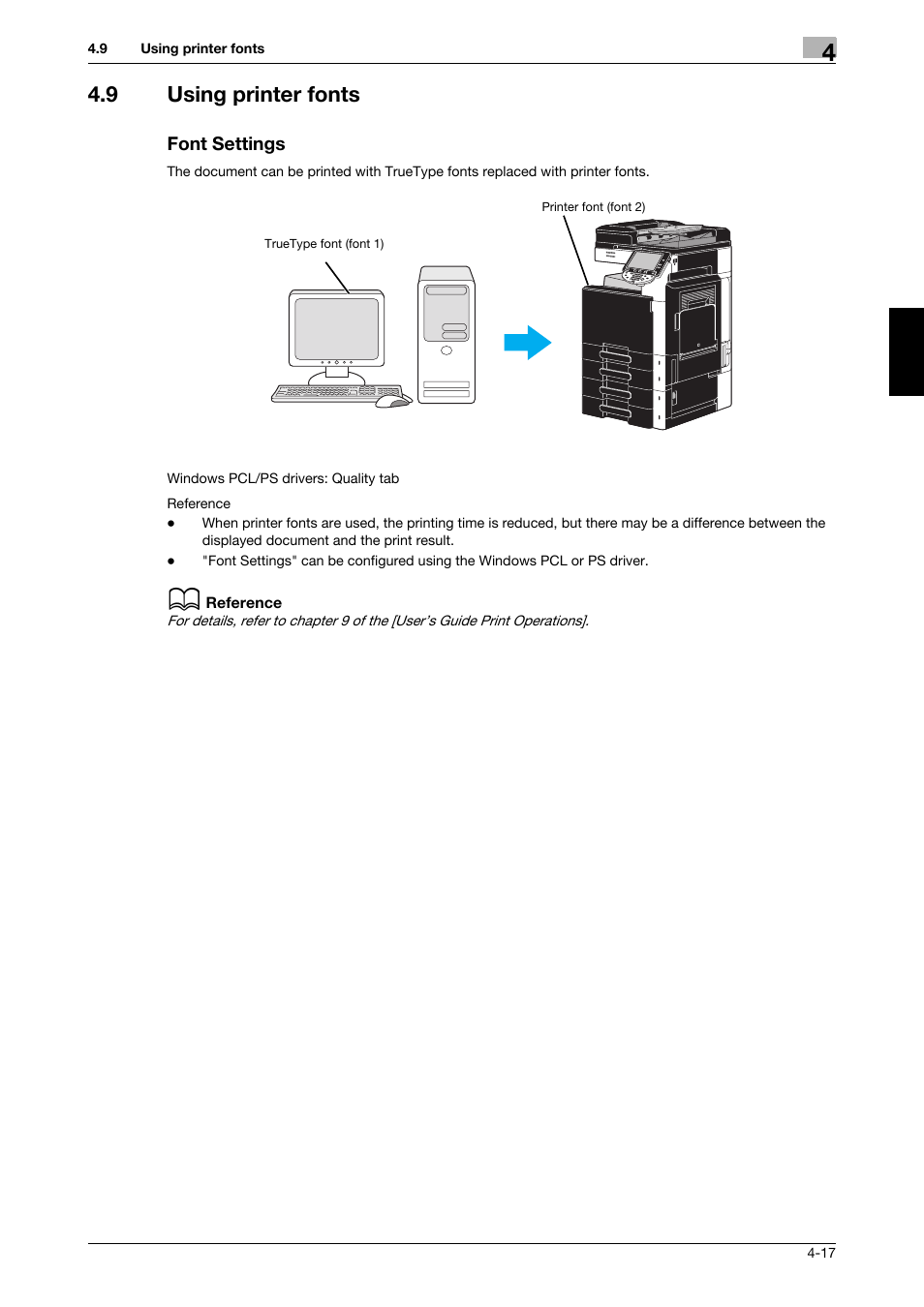 9 using printer fonts, Font settings, Using printer fonts -17 font settings -17 | 321 Studios Muratec MFX-C2828 User Manual | Page 190 / 292