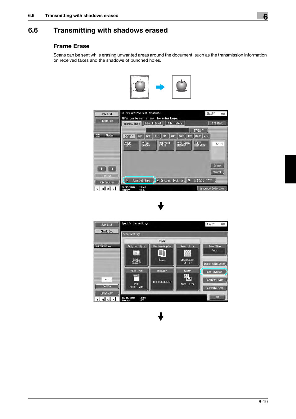 6 transmitting with shadows erased, Frame erase | 321 Studios Muratec MFX-C2828 User Manual | Page 238 / 292