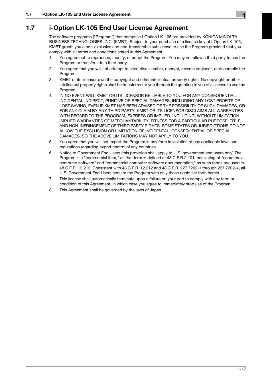 7 i-option lk-105 end user license agreement, I-option lk-105 end user license agreement -17 | 321 Studios Muratec MFX-C2828 User Manual | Page 24 / 292
