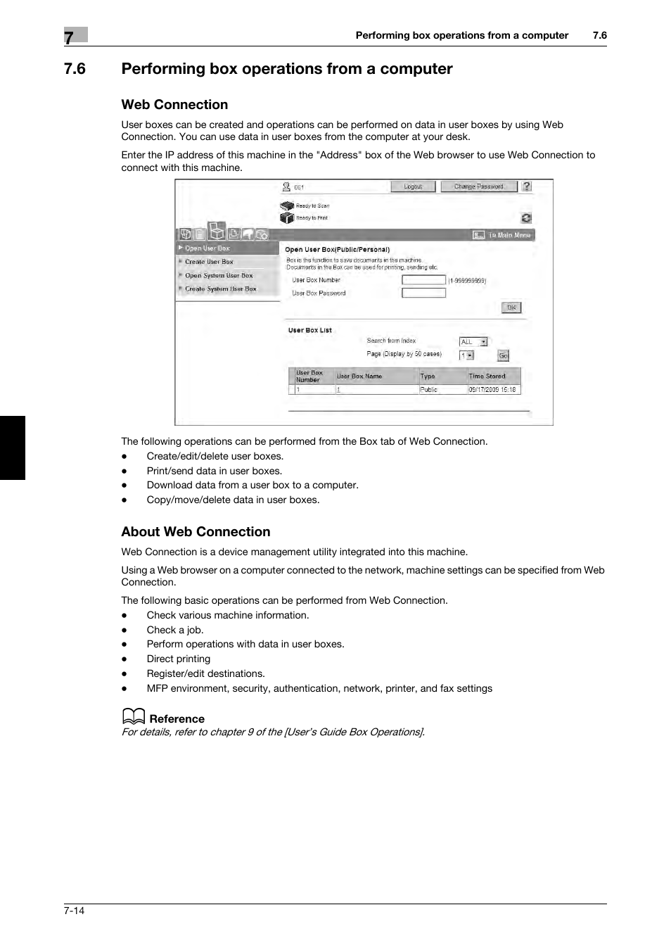 6 performing box operations from a computer, Web connection, About web connection | 321 Studios Muratec MFX-C2828 User Manual | Page 259 / 292