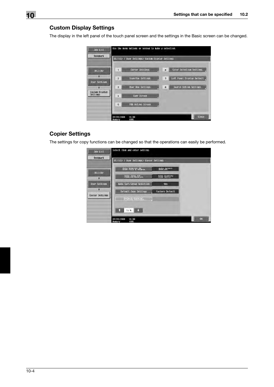 Custom display settings, Copier settings, Custom display settings -4 copier settings -4 | 321 Studios Muratec MFX-C2828 User Manual | Page 281 / 292