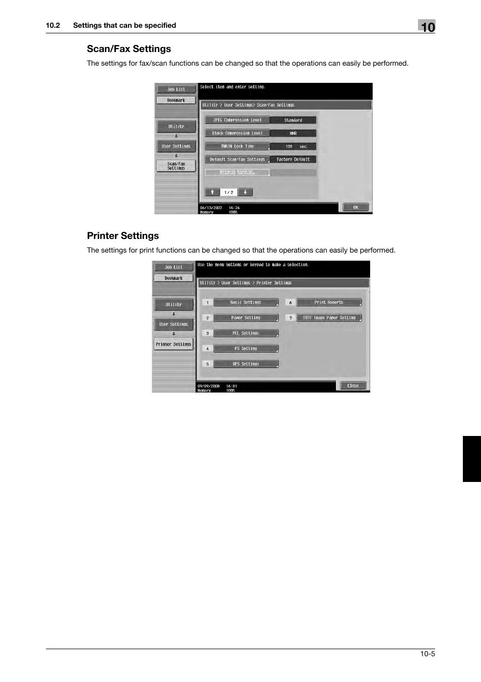Scan/fax settings, Printer settings, Scan/fax settings -5 printer settings -5 | 321 Studios Muratec MFX-C2828 User Manual | Page 282 / 292
