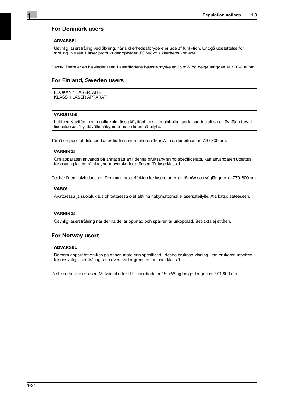For denmark users, For finland, sweden users, For norway users | 321 Studios Muratec MFX-C2828 User Manual | Page 31 / 292