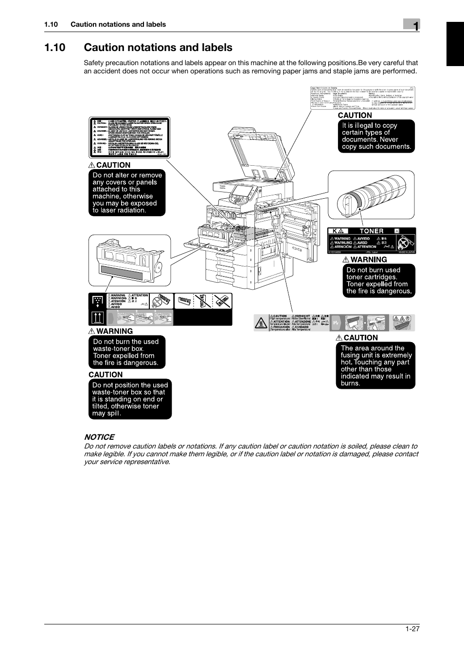 10 caution notations and labels, Caution notations and labels -27 | 321 Studios Muratec MFX-C2828 User Manual | Page 34 / 292