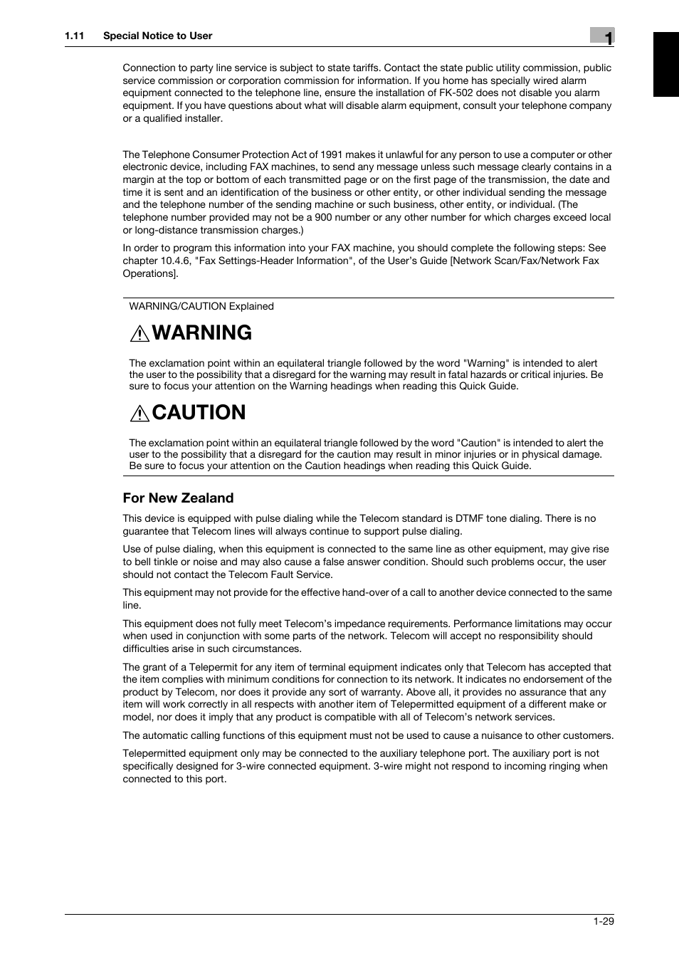 For new zealand, For new zealand -29, Warning | Caution | 321 Studios Muratec MFX-C2828 User Manual | Page 36 / 292