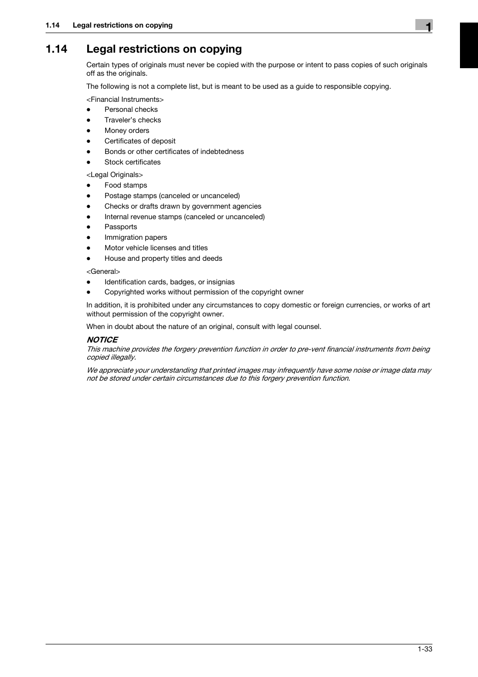 14 legal restrictions on copying, Legal restrictions on copying -33 | 321 Studios Muratec MFX-C2828 User Manual | Page 40 / 292