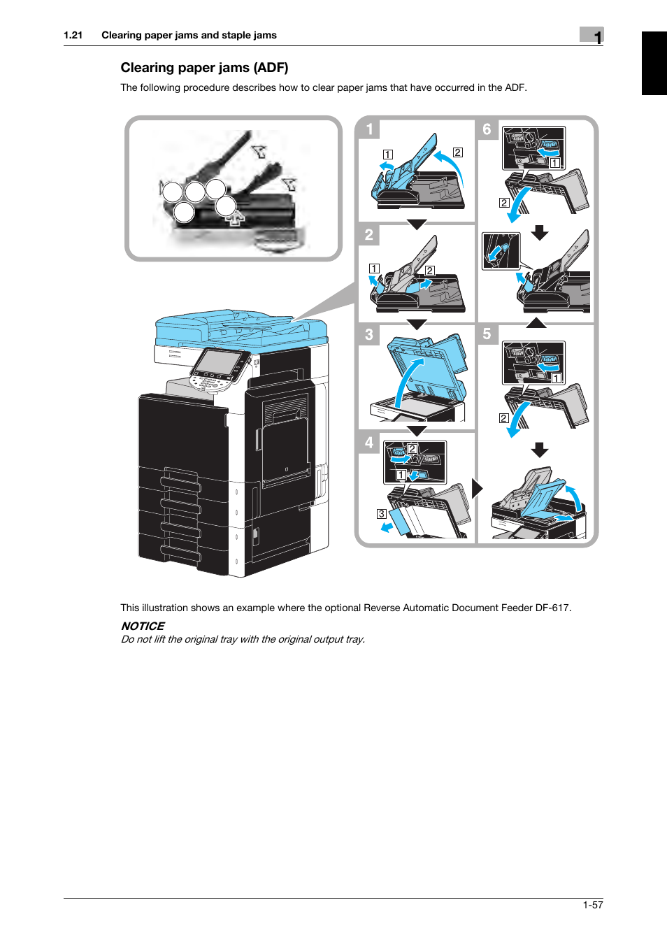Clearing paper jams (adf), Clearing paper jams (adf) -57 | 321 Studios Muratec MFX-C2828 User Manual | Page 64 / 292