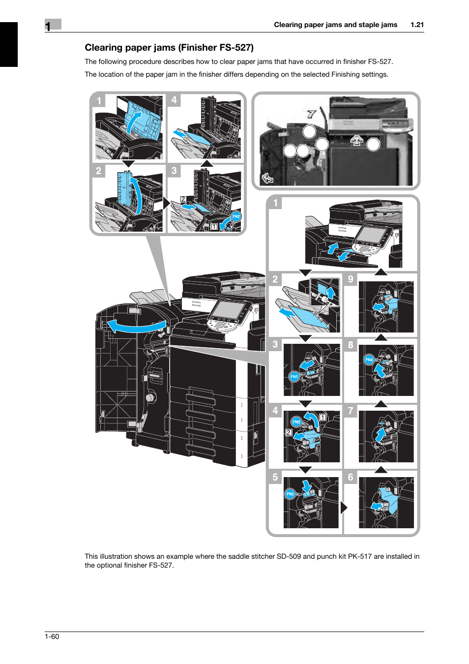 Clearing paper jams (finisher fs-527), Clearing paper jams (finisher fs-527) -60 | 321 Studios Muratec MFX-C2828 User Manual | Page 67 / 292