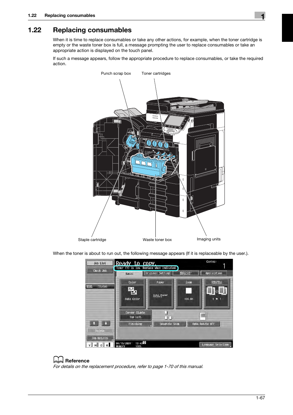 22 replacing consumables, Replacing consumables -67 | 321 Studios Muratec MFX-C2828 User Manual | Page 74 / 292