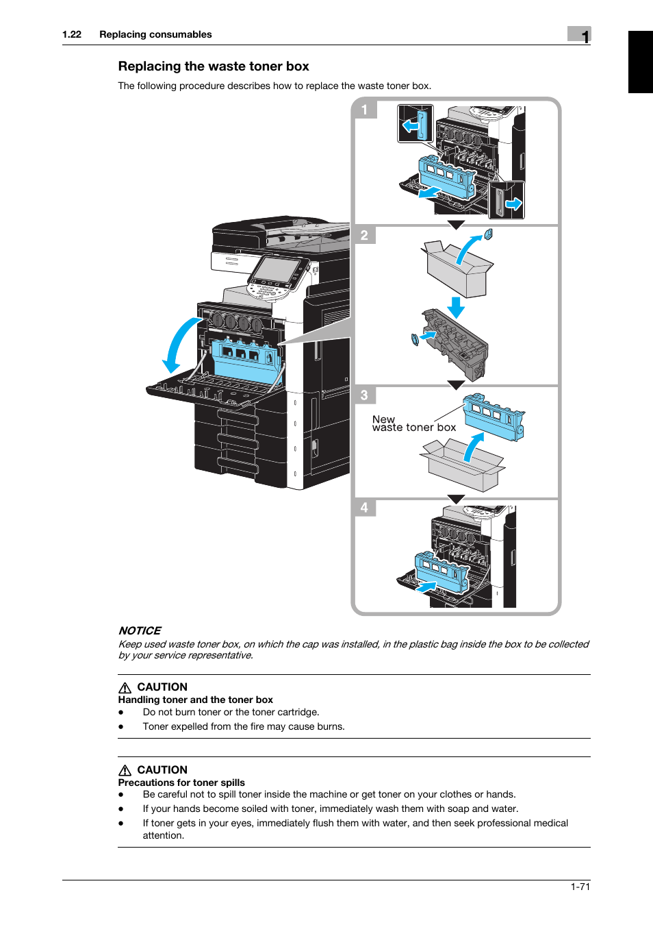 Replacing the waste toner box, Replacing the waste toner box -71 | 321 Studios Muratec MFX-C2828 User Manual | Page 78 / 292