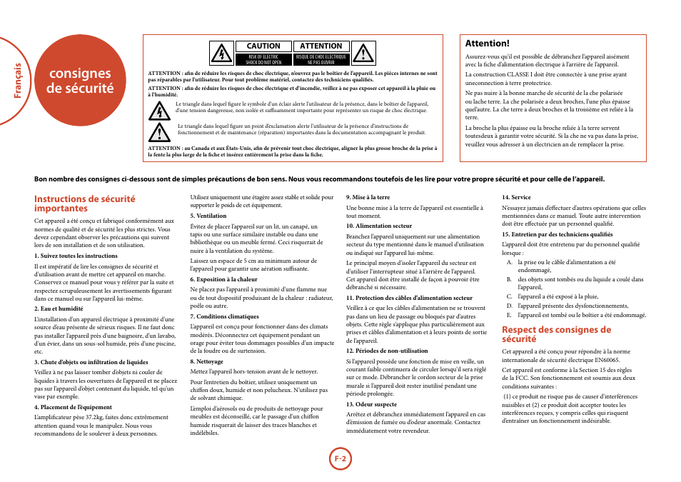 Safety guidelines, Important safety instructions, Safety compliance | Consignes de sécurité, Instructions de sécurité importantes, Respect des consignes de sécurité, Attention, Fr anç ais | Arcam P777 User Manual | Page 2 / 16