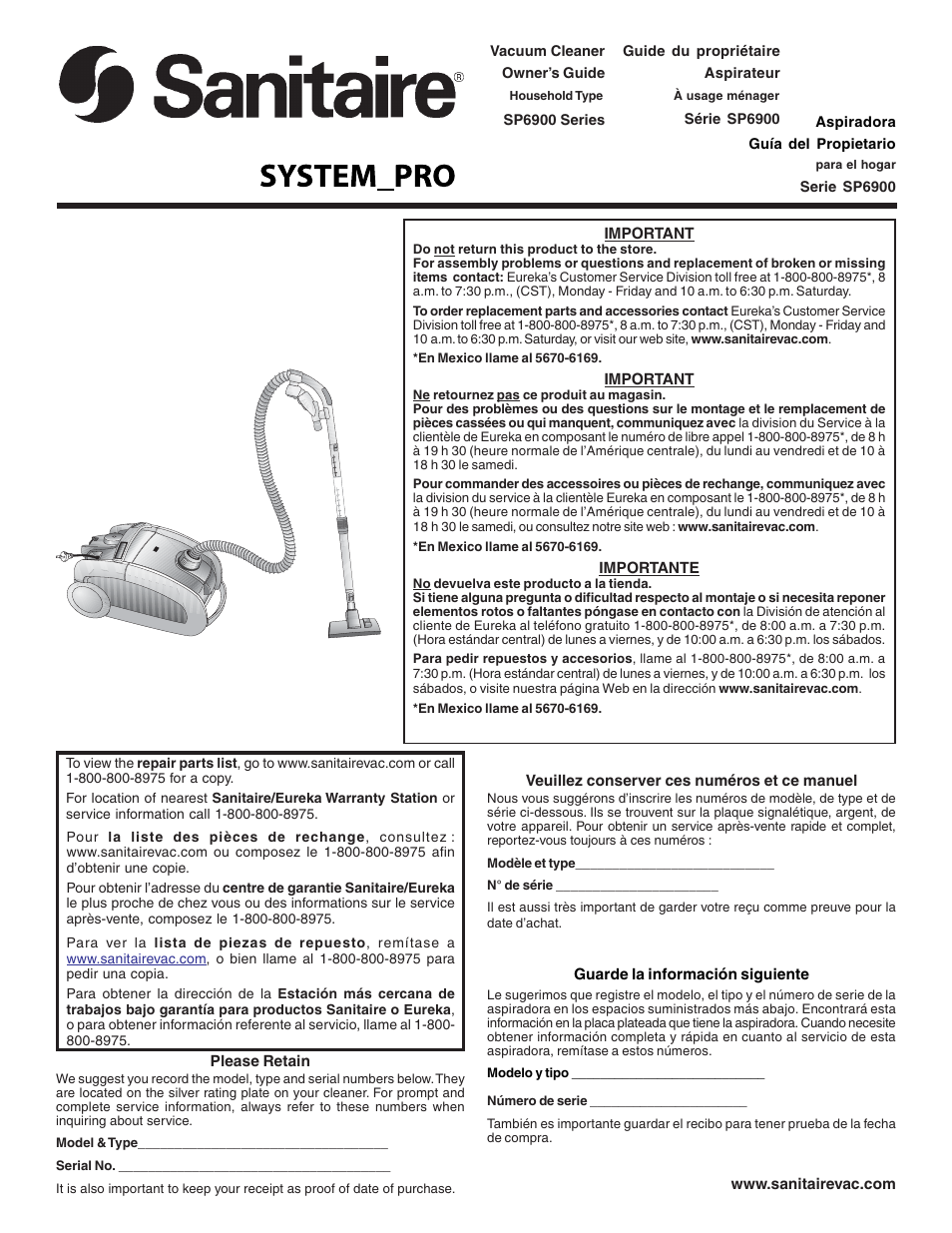 Sanitaire SP6900 User Manual | 16 pages