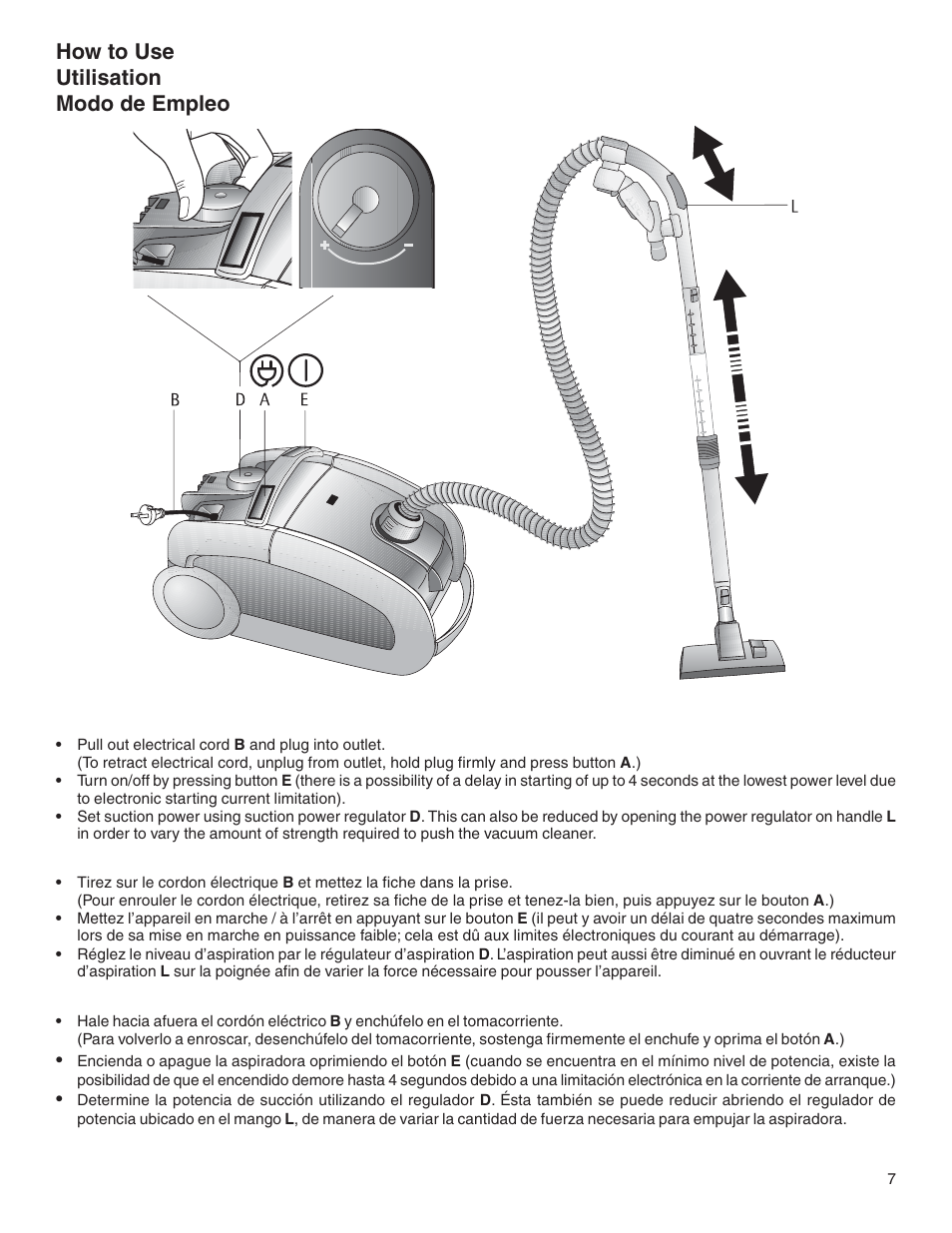 How to use utilisation modo de empleo | Sanitaire SP6900 User Manual | Page 7 / 16