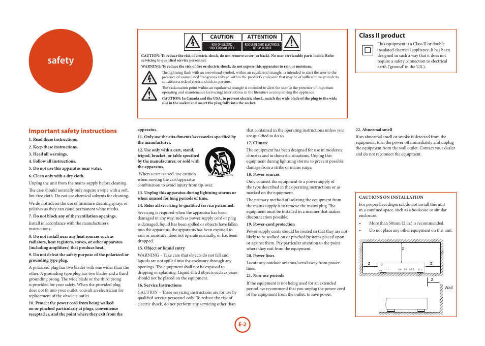 Safety, Important safety instructions, Class ii product | Arcam D33 User Manual | Page 2 / 13