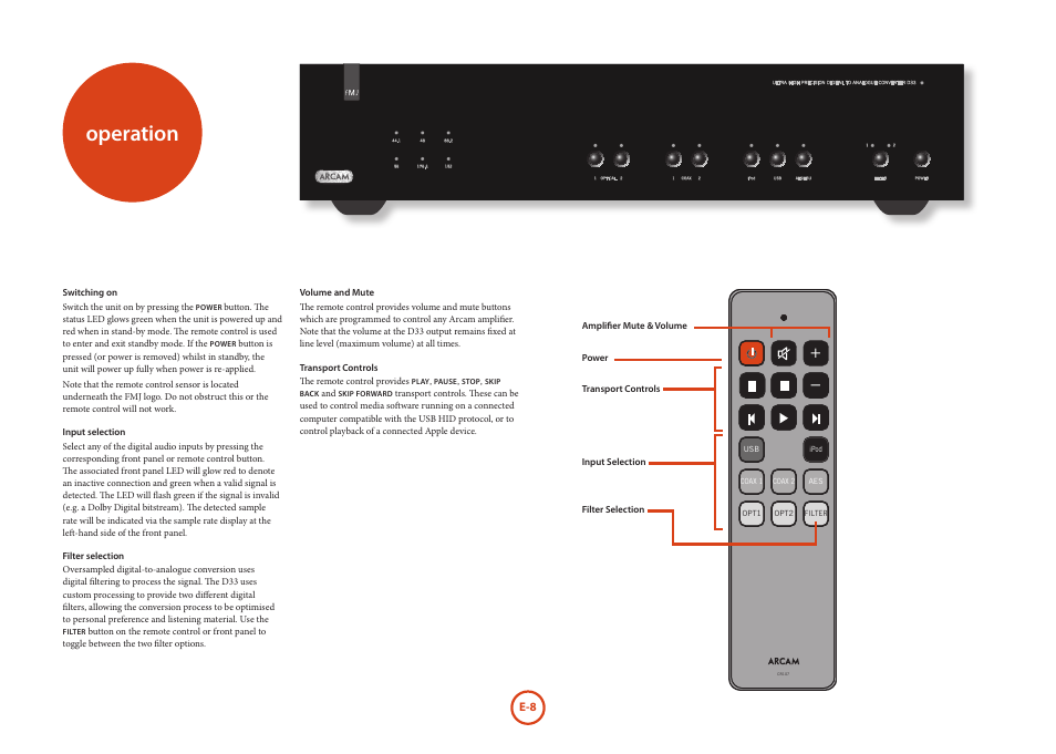 Operation | Arcam D33 User Manual | Page 8 / 13