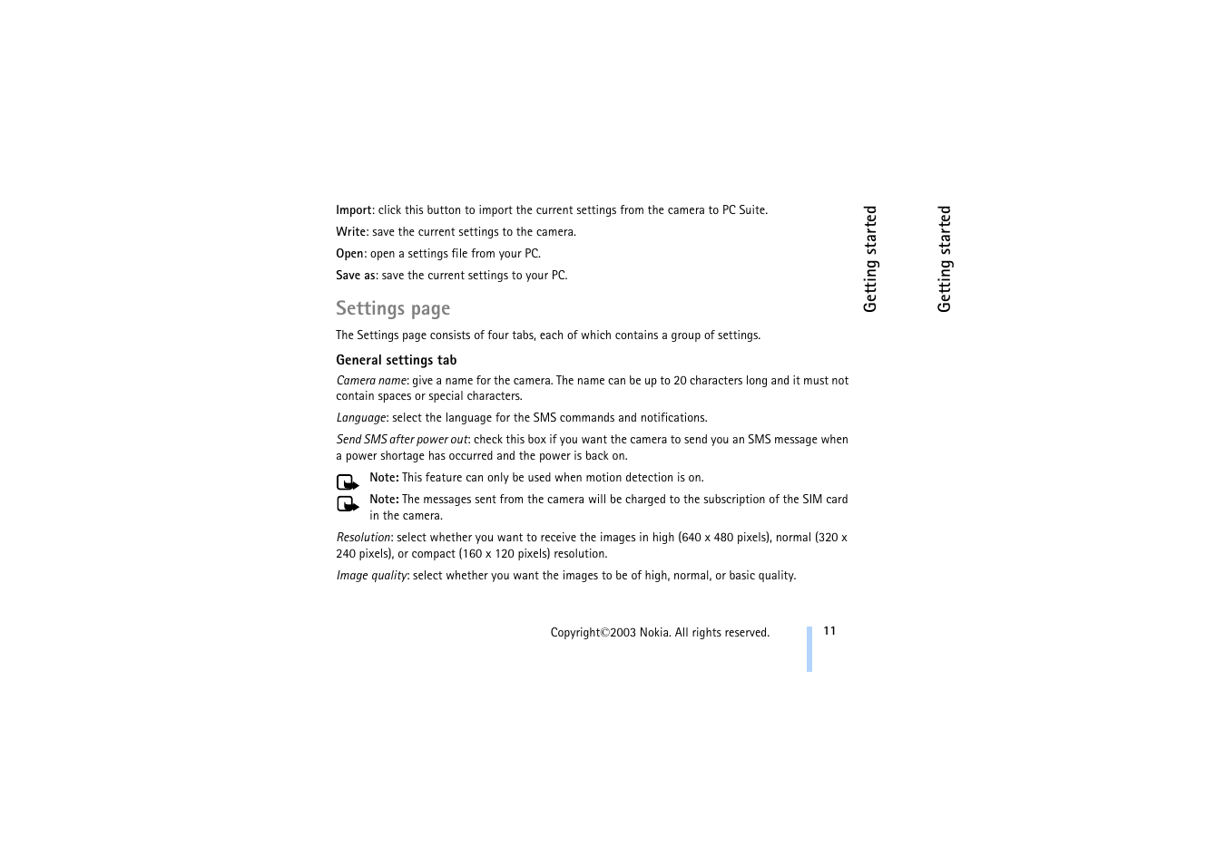 General settings tab, Settings page | Nokia 321 Studios User Manual | Page 17 / 45