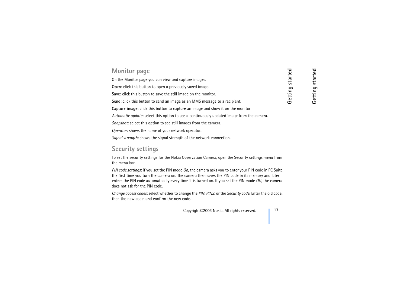 Security settings, Monitor page | Nokia 321 Studios User Manual | Page 23 / 45
