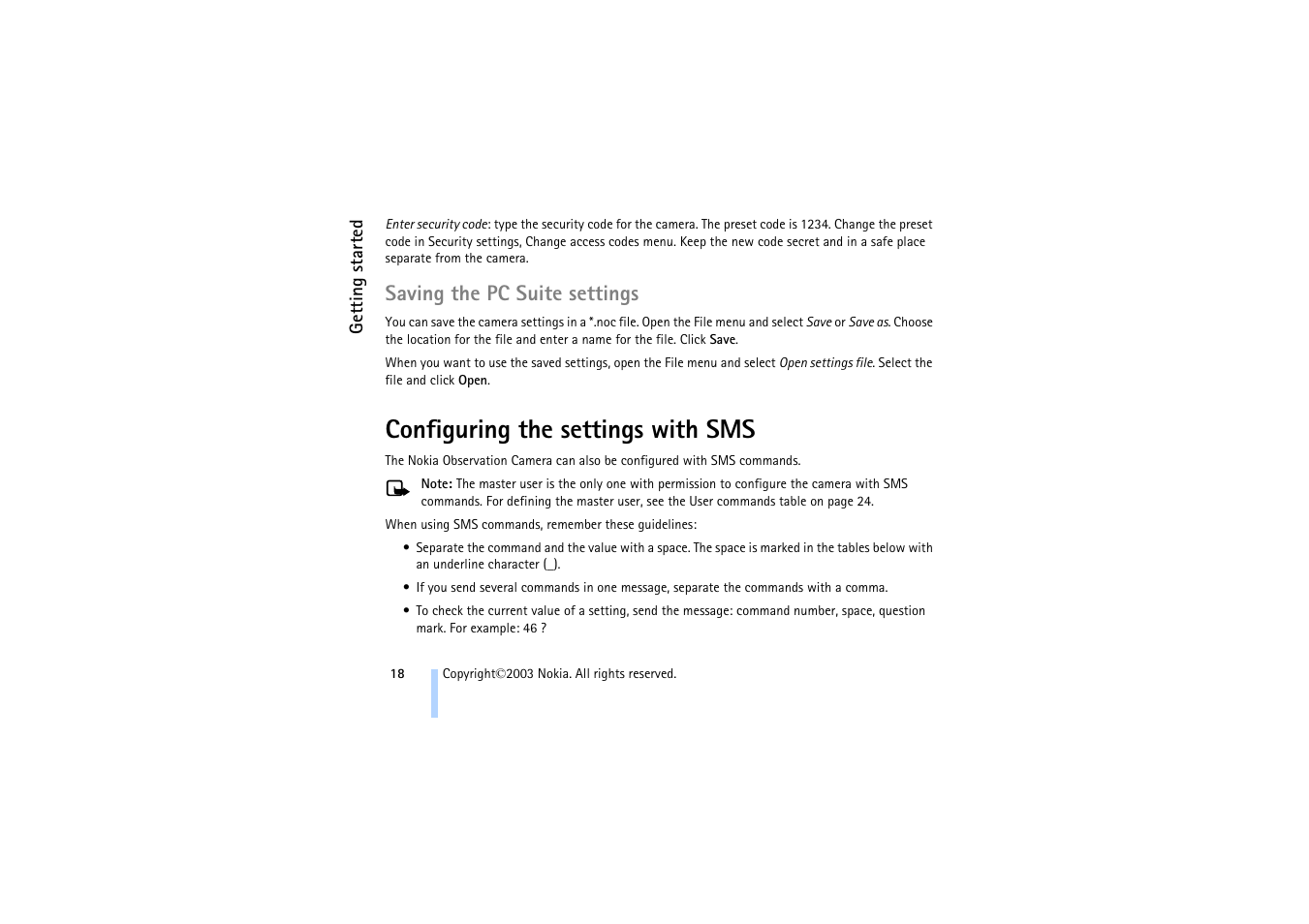 Saving the pc suite settings, Configuring the settings with sms | Nokia 321 Studios User Manual | Page 24 / 45