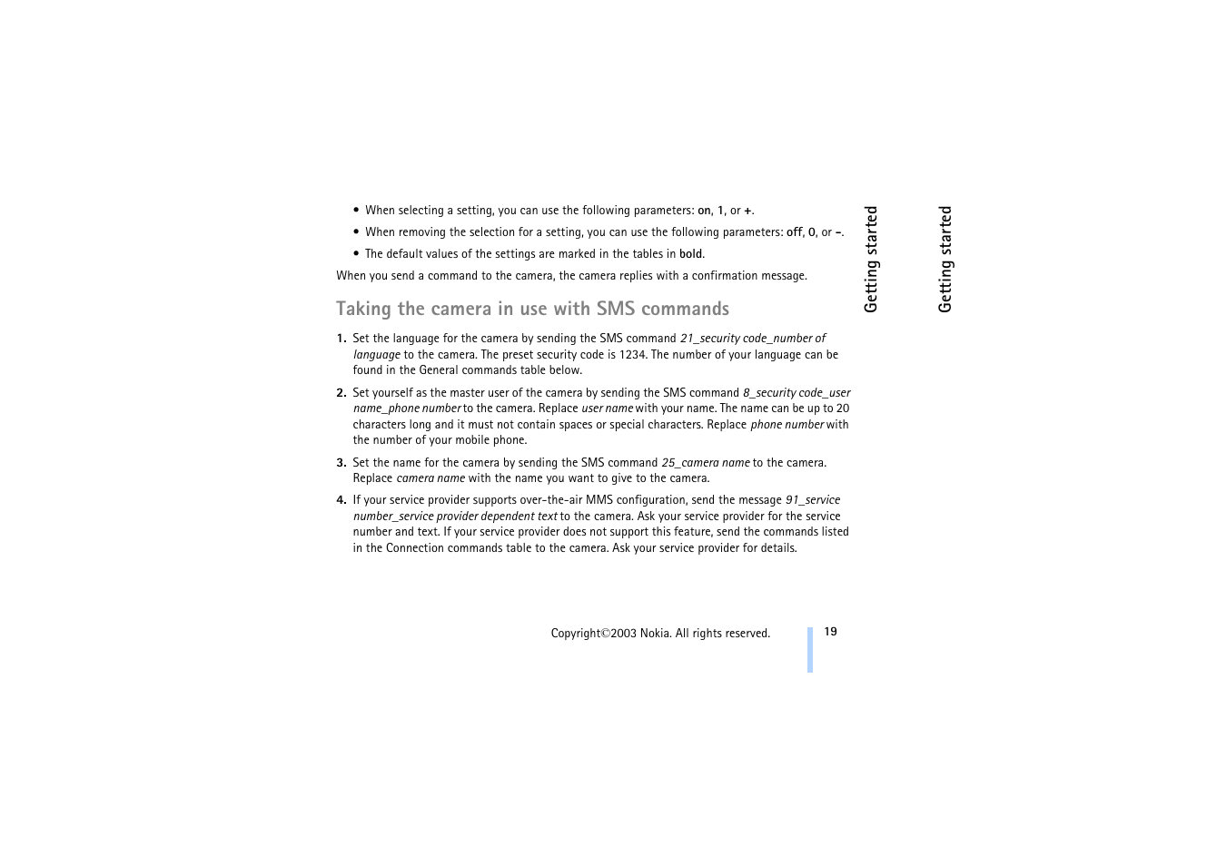 Taking the camera in use with sms commands | Nokia 321 Studios User Manual | Page 25 / 45