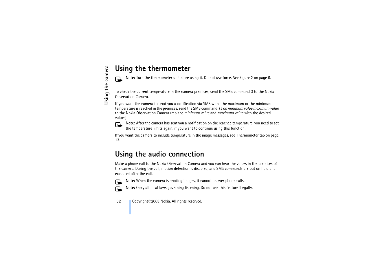 Using the thermometer, Using the audio connection | Nokia 321 Studios User Manual | Page 38 / 45