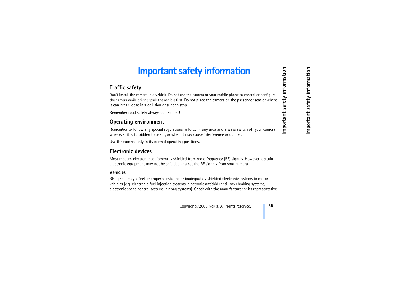 Important safety information, Traffic safety, Operating environment | Electronic devices, Vehicles | Nokia 321 Studios User Manual | Page 41 / 45