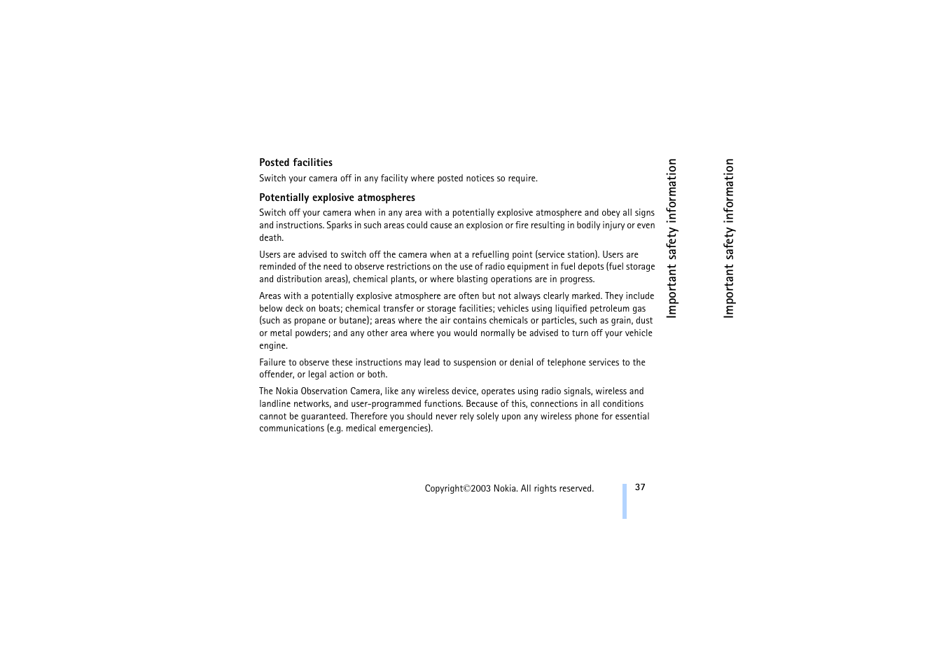 Posted facilities, Potentially explosive atmospheres | Nokia 321 Studios User Manual | Page 43 / 45