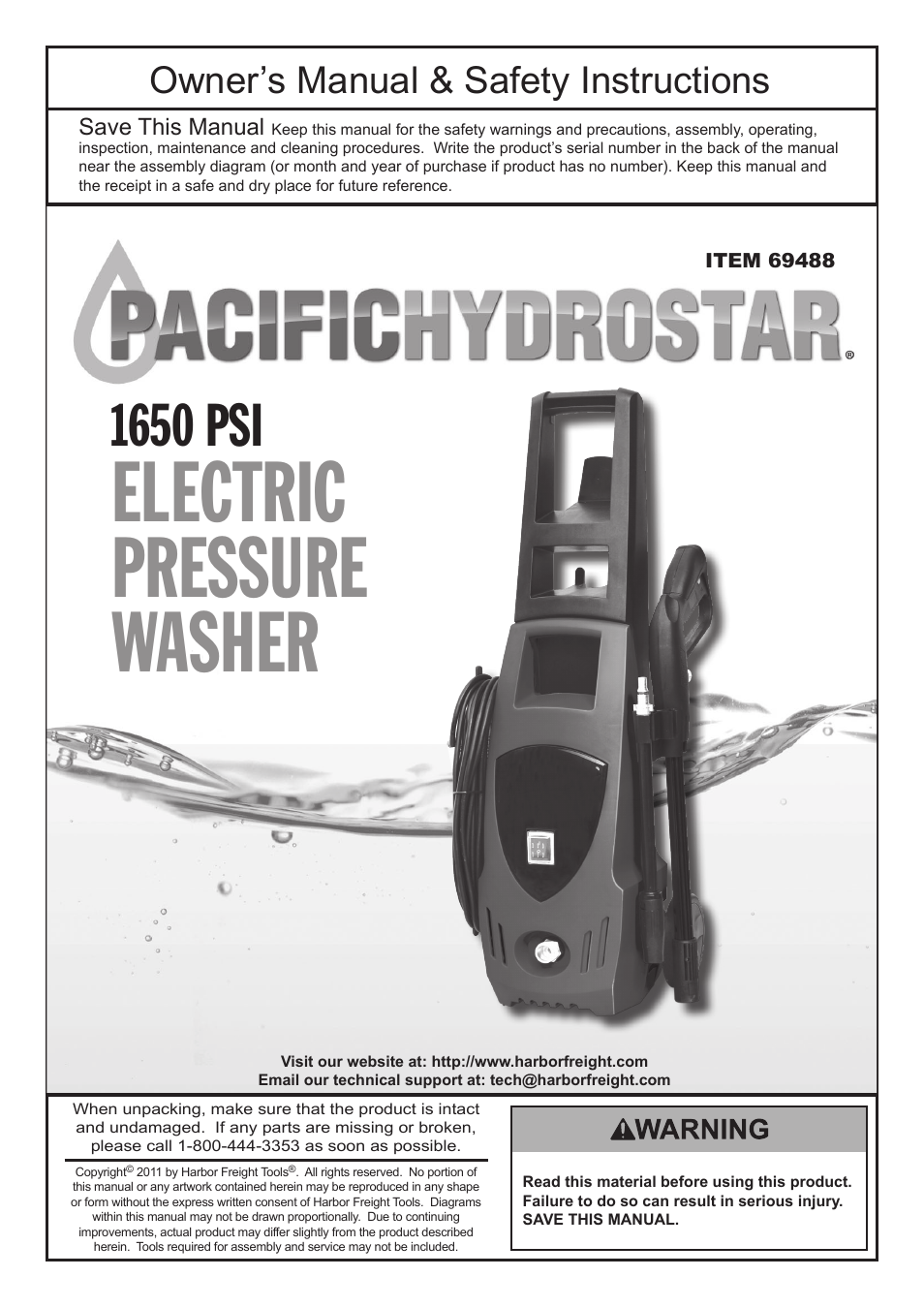 Harbor 1650 PSI User Manual | 20 pages