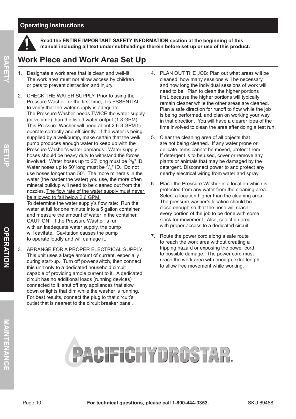 Work piece and work area set up | Harbor 1650 PSI User Manual | Page 10 / 20