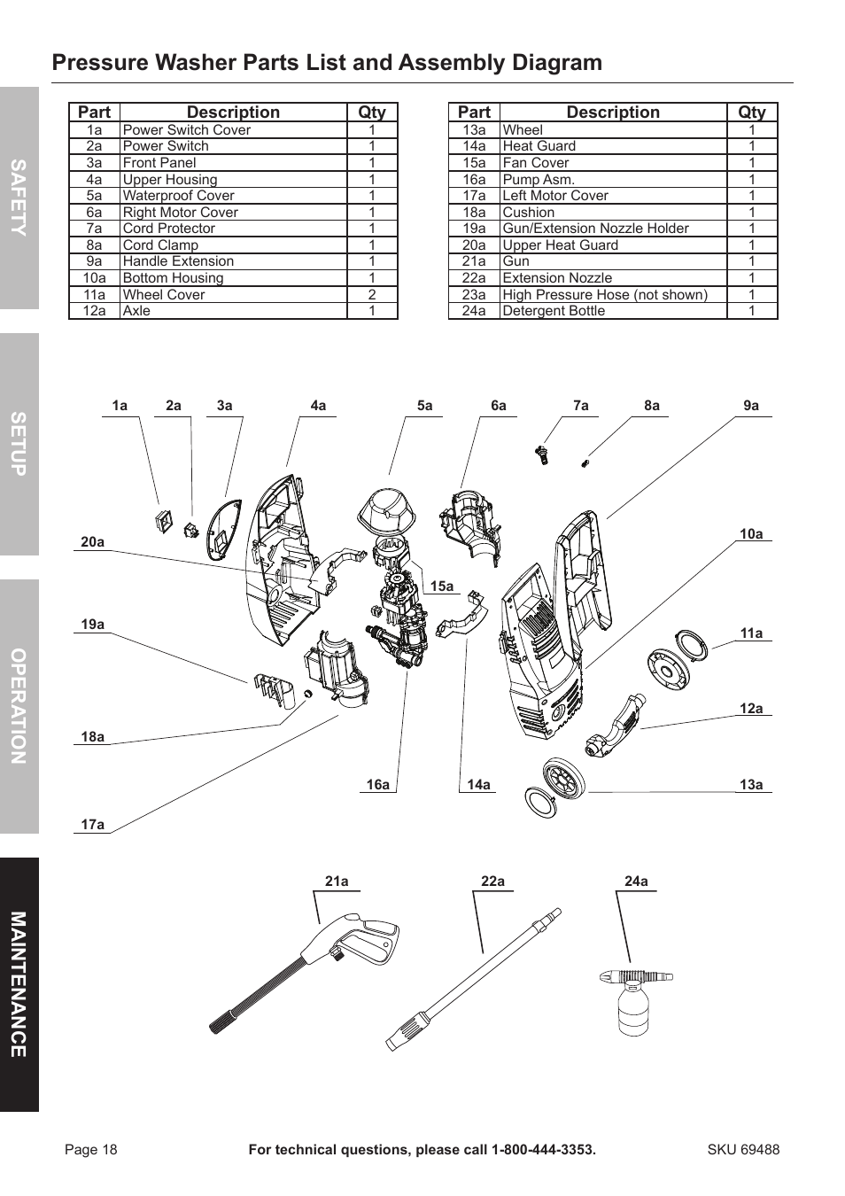 Pressure washer parts list and assembly diagram | Harbor 1650 PSI User Manual | Page 18 / 20
