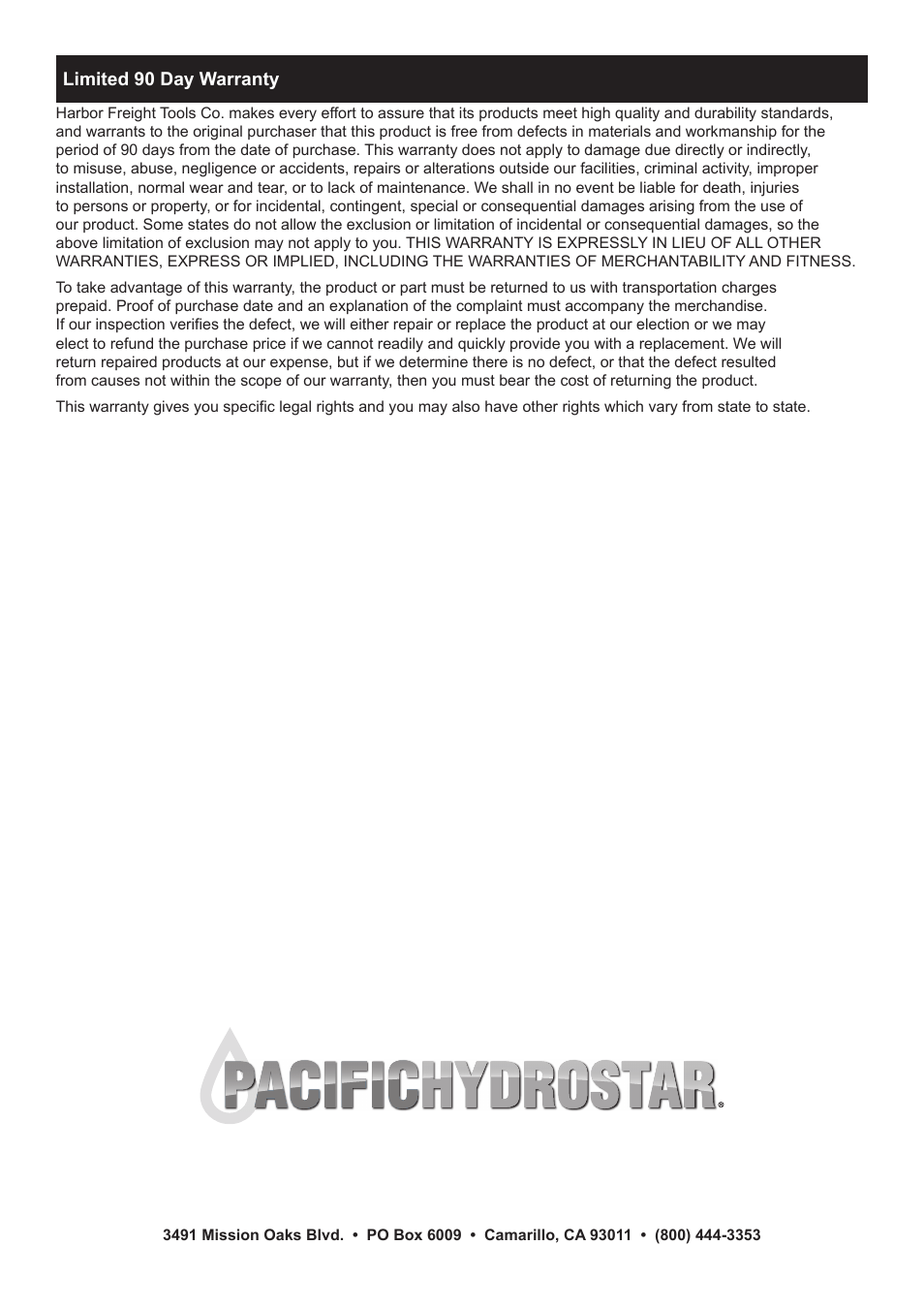 Harbor 1650 PSI User Manual | Page 20 / 20