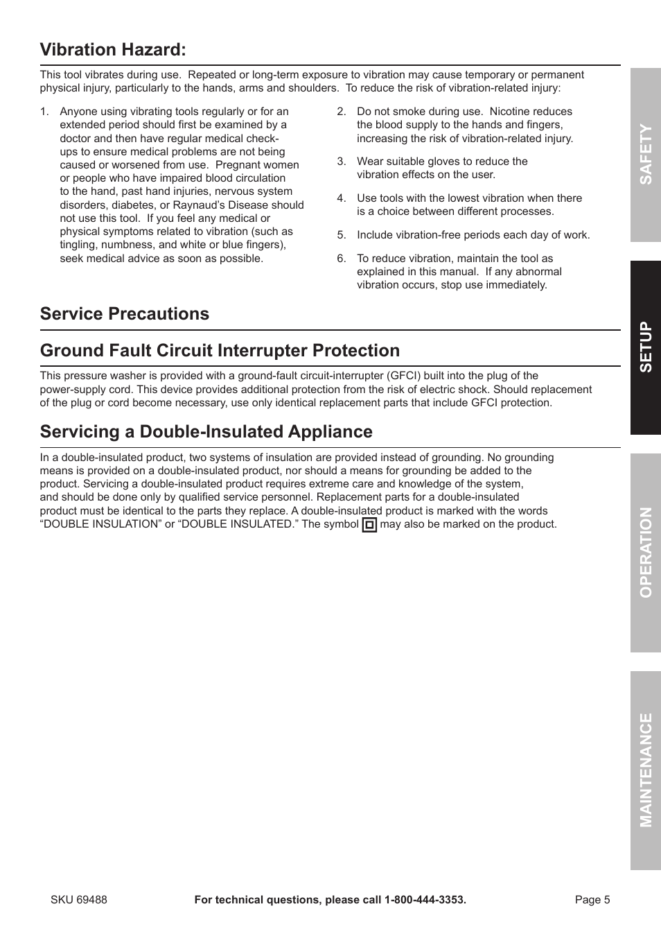 Vibration hazard, Servicing a double-insulated appliance | Harbor 1650 PSI User Manual | Page 5 / 20