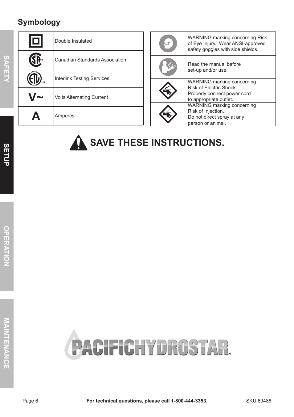 Save these instructions, Symbology | Harbor 1650 PSI User Manual | Page 6 / 20
