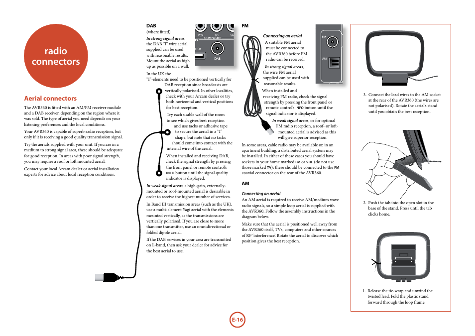 Radio connectors, Aerial connectors | Arcam AVR360 User Manual | Page 16 / 55