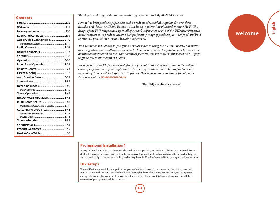 Welcome | Arcam AVR360 User Manual | Page 5 / 55