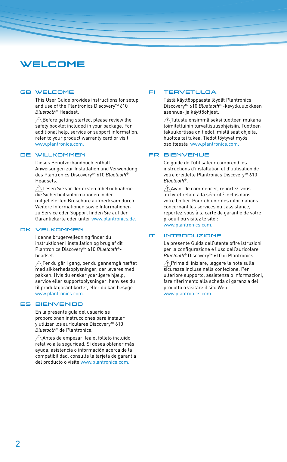 Welcome | Plantronics Discovery 610 User Manual | Page 2 / 151