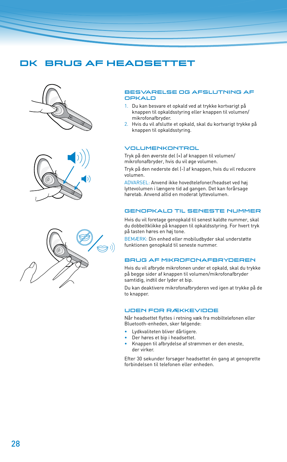 Dk brug af headsettet | Plantronics Discovery 610 User Manual | Page 28 / 151