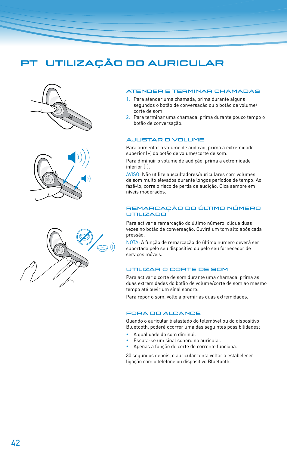 Pt utilização do auricular | Plantronics Discovery 610 User Manual | Page 42 / 151