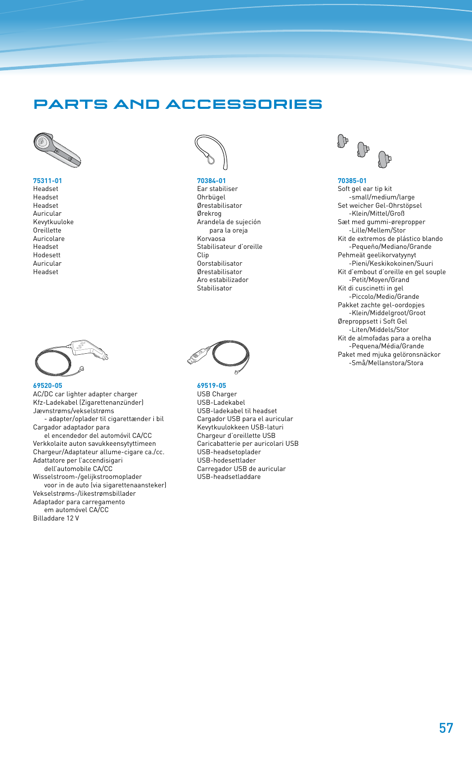 Parts and accessories | Plantronics Discovery 610 User Manual | Page 57 / 151
